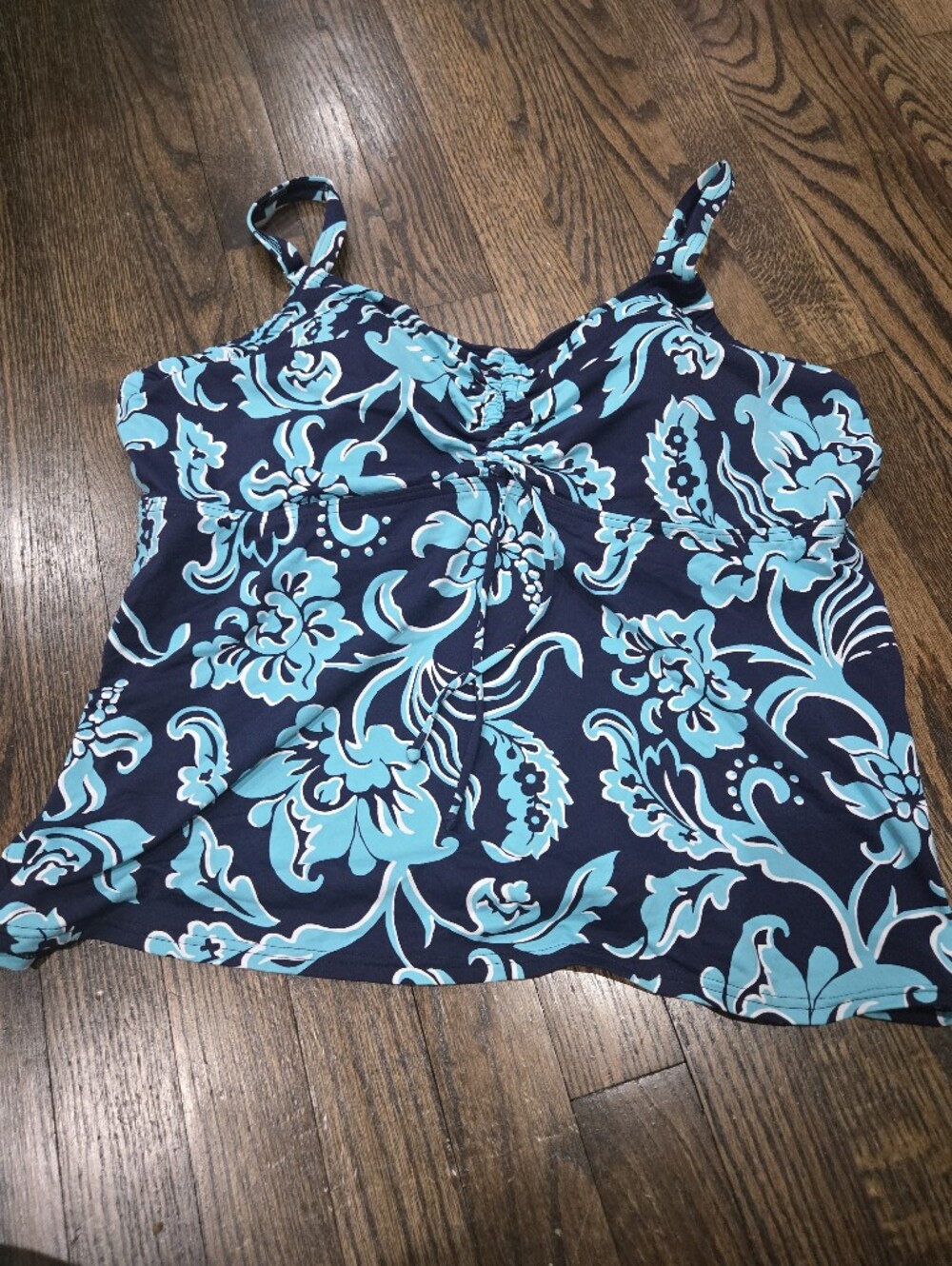 Lands' End Blue Navy Floral Underwire Padded Swim Tankini  22W